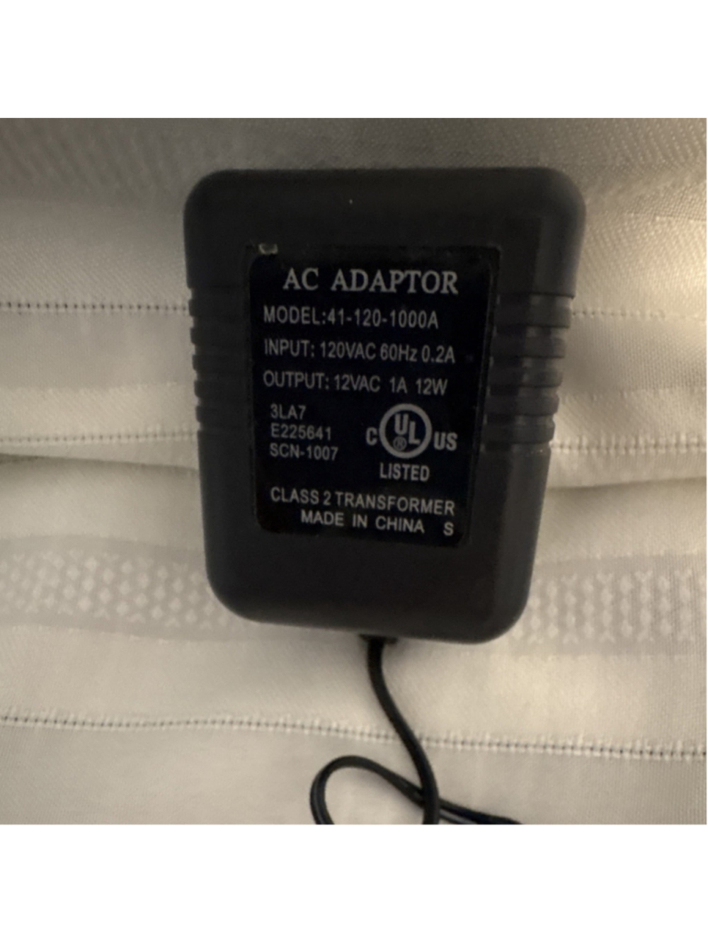 AC/AC Adapter 41-120-1000A 12VAC 1A 12W US Plug 2.1mm Jack Black